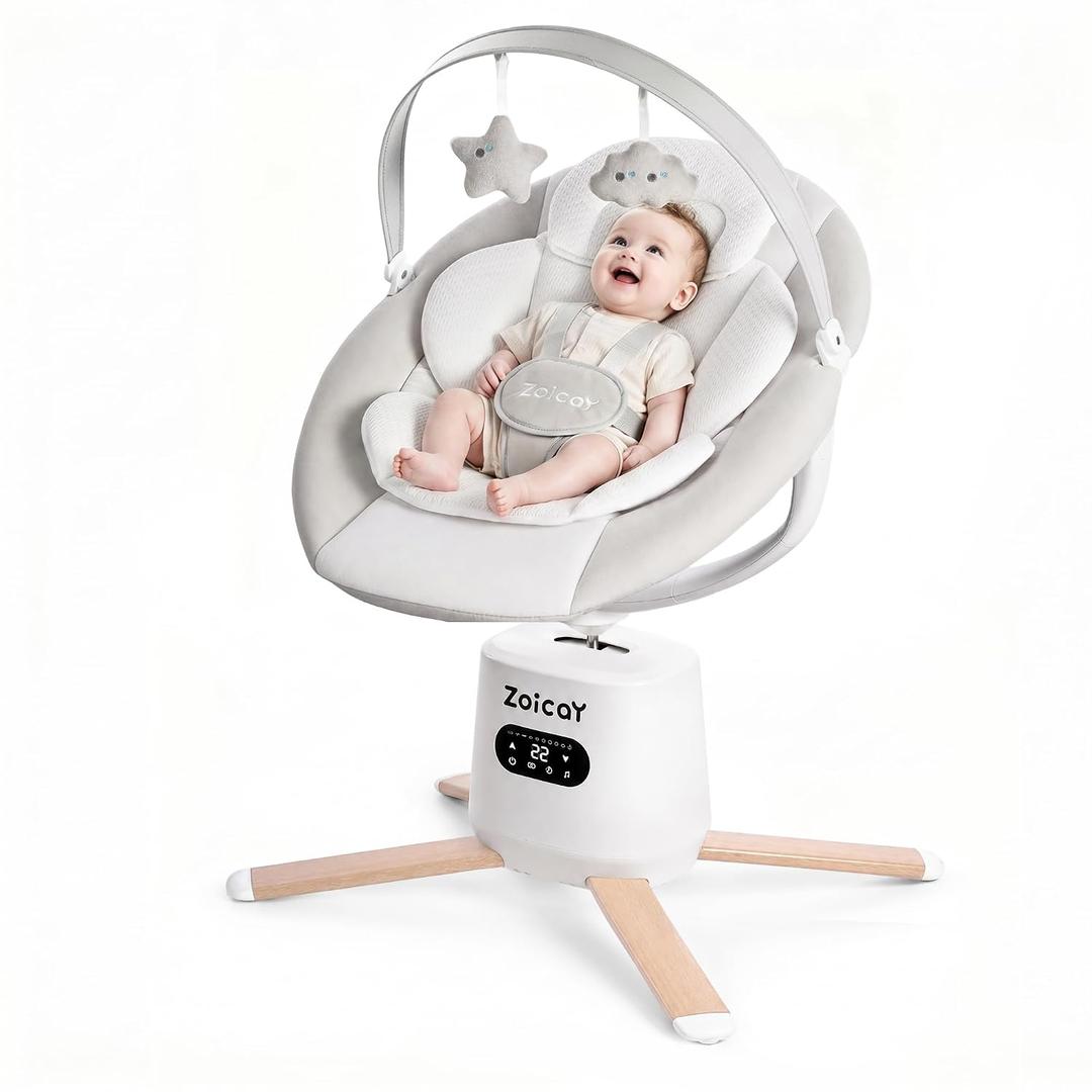 Zoicay Baby Swing with 9 Modes & 8 Speeds, Electric 3D-Motion Baby Swings for Infants, 360 Rotating Seat, APP & Remote Control, 6 Preset Melodies, Portable Infant Swing for Indoor and Outdoor(White)