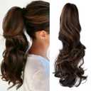Felendy Ponytail Extension Claw 18" Dark Brown Mix Light Auburn Curly Wavy Clip in Hairpiece One Piece A Jaw Long Pony Tails Hair Extensions for Women