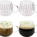 Thanksgiving Christmas Pumpkin Mugs 14 oz Glass Coffee Mugs Set of 4, Drinking Glasses with Transparent Handle, Clear Glass Cups for Hot or Cold Drinks like Cappuccino, Latte, Cocoa, Milk, Tea