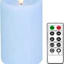 Flameless Pillar Candles Flickering with Remote Timer, Battery Operated LED Candles Up to 400 Hours, 3D Moving Flame Real Wax Candles, D4 x H6, Remote Included (Ice Blue, 4inx6in)