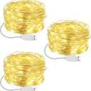 Macarrie 3 Pcs Fairy Lights USB Powered 16 ft 50 LED String Lights Plug in for Xmas Indoor Outdoor Party Wedding Home Festival Tree Garden Decoration (Warm White)