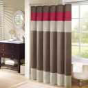 Madison Park Amherst Bathroom Shower Curtain Faux Silk Pieced Striped Modern Microfiber Bath Curtains, 72x72 Inches, Red