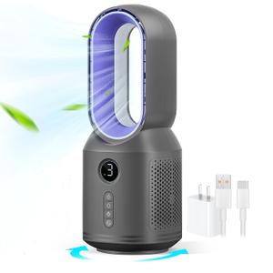 Desk Fan,13 Inch Portable Bladeless Fan, Small Quiet Office Fan with 106 Oscillating, 3 Speeds & Night light, LED Display, Button Control, Personal Table Fan for Bedroom, Office, Home, Study Room (Grey)