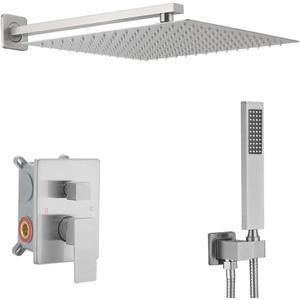 Brushed Nickel Shower System 16 Inch Bathroom Luxury Rain Mixer Shower Combo Set Wall Mounted Rainfall Shower Head and Handheld System Shower Faucet Set Rough-in Valve Body and Trim Kit