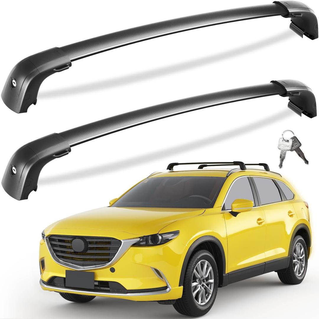 Tuyoung 300lbs Lockable Roof Rack Cross Bars Compatible with Mazda CX9 CX-9 2016 2017 2018 2019 2020 2021 2022 2023, Heavy Duty Anti-Theft Aluminum Roof Rails Crossbars Cargo Carrier Bag Black Bike