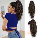 FLUFYMOOZ Ponytail Extension, 18 Inch Claw Clip Ponytail Extension, Wavy Curly Claw Clip in Ponytail Hair Extensions, Natural Fake Ponytail Synthetic Hairpiece for Women (Chocolate Brown with Blonde Highlights)