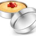 P&P CHEF 9 Inch Cake Pan Set of 2, 2 Pieces Round Layer Cake Baking Pans, Stainless Steel Smash Cake Tin Bakeware for Cooking Steaming, Nontoxic & Sturdy, Oven & Dishwasher Safe