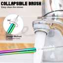 Zubebe 8 Pack Metal Reusable Straw Collapsible Straws Stainless Steel Drinking Straw with Plastic Case Silicone Tip and Cleaning Brush and Keychain Long Telescopic Portable for Travel Work