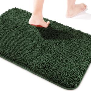 Yeaban Dark Green Bathroom Rugs  Thick Chenille Bath Mats | Absorbent and Washable Bath Rug Non-Slip, Plush and Soft Rugs for Bathroom, Kitchen, Shower, Sink - 17" x 24"