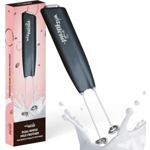 WizBlend Dual Whisk Milk Frother Wand - Powerful Handheld Frother - Electric Whisk Foam Maker for Coffee, Lattes, Cappuccino, Matcha, Hot Chocolate & Coffee Creamer