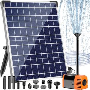 Antfraer 25W Solar Pond Pump, Solar Water Fountain Pump with 320GPH Adjustable Flow, Solar Water Pump with 7 Nozzles, 6.6ft Tubing, Dry Run Protection for Garden, Ponds, Waterfall, Fountain