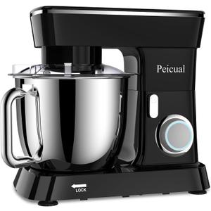Stand Mixer, 6QT 10+P Speed Tilt-Head Kitchen Electric Mixer, Food Mixer with Stainless Steel Bowl, Dough Hook, Flat Beater, Wire Whisk, Splash Guard for Daily Use - Black
