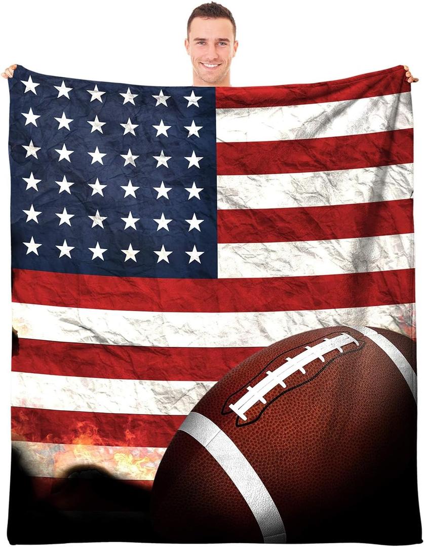 Football Blanket for Boys Adults,Soft Flannel Sports Throw Blanket with American Flag Print for Men,Football Blanket Gifts for Football Players/Lovers for Couch Bed Sofa Home Decor 50"x60"