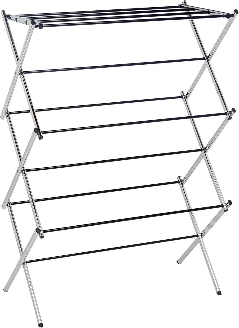 Amazon Basics Foldable Portable Metal Clothes Drying Rack for Indoor Air Drying, Energy Saving, 14.5 x 29.5 x 41.8 inches, Chrome Silver