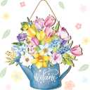 Juexica Spring Decorations for Home Spring Wreaths for Front Door Welcome Sign Flowers Door Hanger Decorations Rustic Flower Wall Decor Easter Party Outdoor Indoor Home Decor