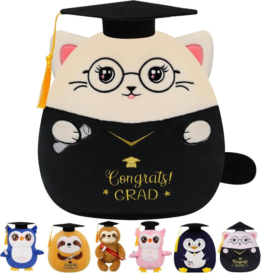 Graduation Plush Cat Stuffed Animal 2026 Graduation Stuffed Animal Toy with Cap Gown for Kindergarten Preschool Elementary College Graduates Congrats Grad Gift for Girl Boy Men Women Student 9 Inch