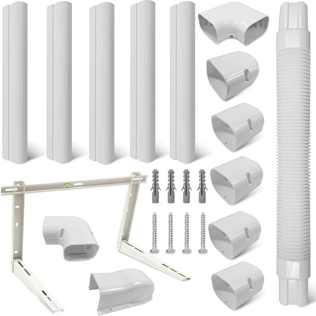 Mini Split Wall Mounting Bracket for Ductless Mini Split-System Air Conditioners, Heavy-Duty Wall Bracket Up to 355 lbs with 10ft Line Set Cover Kit for 7000-24000 BTU AC Pumps Systems (White)