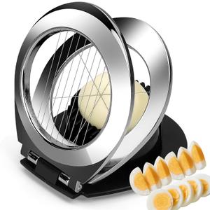 Egg Slicer, BIBURY Egg Slicer for Hard Boiled Eggs, Heavy Duty Egg Cutter for Egg Strawberry Mushroom Soft Fruit, Stainless Steel Wire with 3 Slicing Styles, Easy to Clean (Black)