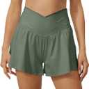Tongmingyun Women Crossover Shorts Flowy Athletic Butterfly 2 in 1 Shorts with Pocket High Waist Running Workout Skorts (X-Small, Army Green)