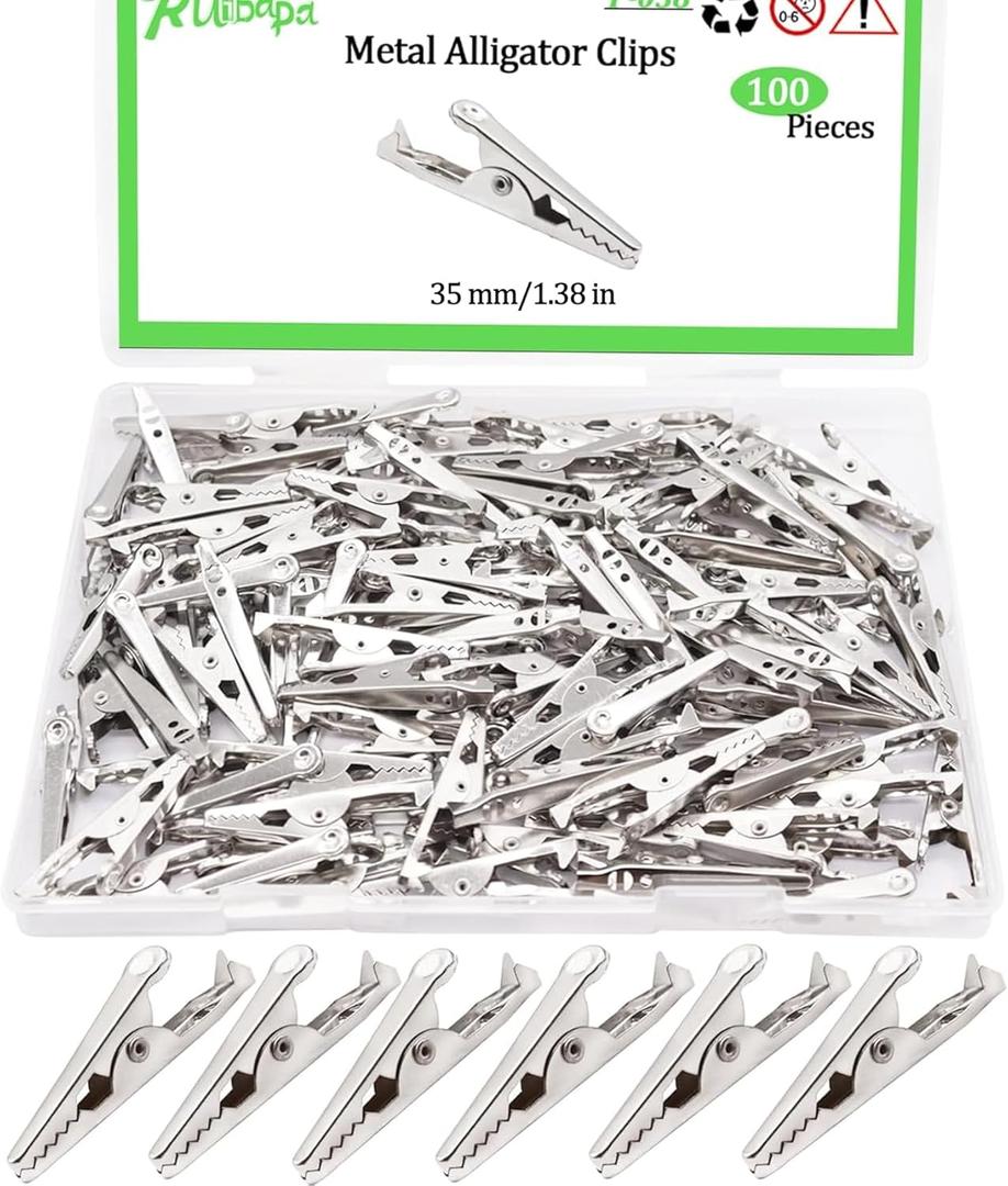 100 PCS Metal Alligator Clips 35 mm/1.38 in Nickel Plated Alligator Spring Clamps for Household Soldering and Electrical Test Tools