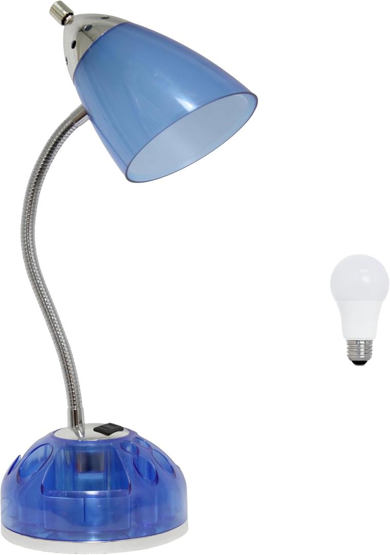Simple Designs LD1015-CBL-LB 19.5" Flossy Organizer Desk Lamp with Charging Outlet Lazy Susan Base and LED Bulb, Blue 
