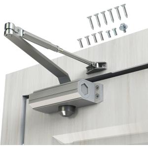 Automatic Door Closer Heavy Duty Fire Prevention Spring Hydraulic Aluminum Alloy Surface Mounted Residential Commerical Grade Door Closer Adjustable Speed Door Weights 187-231 Lbs Size3-Silver