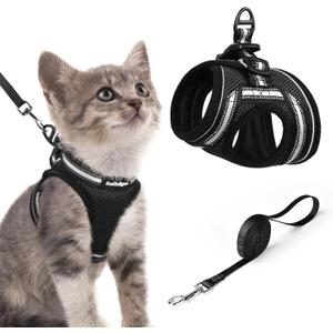 rabbitgoo Cat Harness and Leash Set for Walking Escape Proof, Adjustable Soft Kittens Vest with Reflective Strip for Cats, Comfortable Outdoor Vest, Black, S