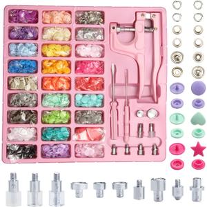 LYNDA Plastic and Metal Snap Buttons with Snaps Pliers Set,300 Sets Plastic and Metal Snap Buttons for Sewing and Crafting (Pink)