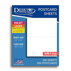 8.5" x 11" Blank White Perforated Cardstock Paper - 2 Per Sheet Breaks to 5.5" x 8.5" - Inkjet/Laser Printable - for Postcards, Flash Cards, Index Cards - 100 Sheets / 200 Cards