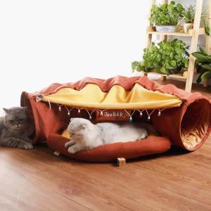 LEFTSTARER 2-in-1 Collapsible Cat Tunnel for Indoor Bed and Hideout - Pet Dog Rabbit Bunny Ferret Tunnel Tubes Toys with Removable Washable Mat, Tower Wheel Stuff (3.Bar)