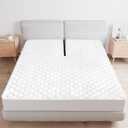 Split Top King Mattress Pad Waterproof Protector, Quilted Mattress Cover Fitted for Adjustable Bed 32"-34" Top Split from Head, Deep Pocket Mattress Protector Up to 18", White (Cover Only)