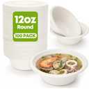 W&Y 12 oz Paper Bowls, 100-Count Disposable Compostable Bowls, Microwave Safe & Heavy Duty, Biodegradable Sugarcane Fiber Bowl for Hot Soup, Salad, Snacks, and Party Use