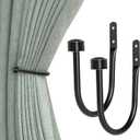 TONIAL Curtain Holdbacks, Decorative Curtain Tieback for Wall Black Window Drapery Hold Backs Large with Round Finials (1 Pair/2 Pack)