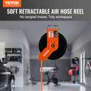 VEVOR Retractable Air Hose Reel, 3/8 IN x 50 FT Hybrid Air Hose Max 300PSI, Air Compressor Hose Reel with 5 ft Lead in, Ceiling/Wall Mount Heavy Duty Single Arm Steel Reel