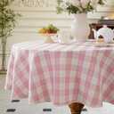Alsoo Pink Gingham Round Tablecloth 60 Inch, Checkered Circle Table Cloth Washable Wrinkle Free, Cotton Linen Buffalo Plaid Table Cover for Picnic Kitchen Dining Room