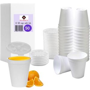12 OZ Foam Cups for Hot & Cold Drinks. USA-Made 50-Pack - Ideal Styrofoam Coffee Cups, Insulating To-Go Cups for Soda, Tea, Juice - Sturdy, Disposable & comparable to Industry standard 12J12