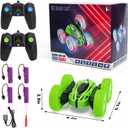 2 Pack Remote Control Car Toys for Kids, RC Stunt Cars with Wheel Lights, 2.4GHz Drift High Speed 4WD Off Road Double Sided 360° Rotating Cars, for Boys Girls