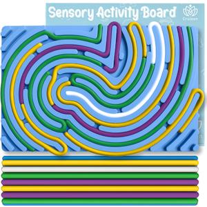 Cruleen Sensory Board for Kids Durable Silicone Sensory Activity Board Sensory Toys for Kids with Autism, ADHD, Anxiety & StressToddlers Calming Travel Essentials Fidget Toy for Kids 3+ & Adults (Blue - Rectangular)