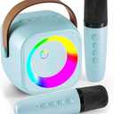 Mini Karaoke Machine, Portable Bluetooth Karaoke Speaker with 2 Wireless Microphones and Party Lights for Kids and Adults, Birthday Gifts for Girls Boys Family Home Party (Blue)