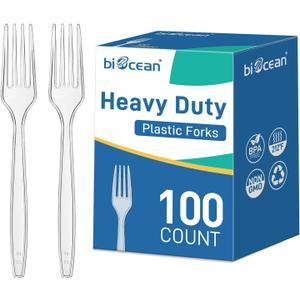 Plastic Forks 100 Count Heavy Duty Disposable Clear Plastic Forks Bulk Cutlery Cake Fork Clear Utensils Silverware for Party Restaurant
