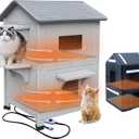 2 Story Waterproof Cat House for Outdoor,with Insulated Linner and Heating Pad,Plastic Outdoor Cat House with Escape Door for Feral Cats, Elevated Cat Shelter
