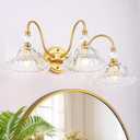 Modern Bathroom Vanity Light Fixtures 3 Lights Brushed Gold Vanity Lights for Bathroom with Floral Crystal Glass Shade Modern Wall Lighting Fixtures Over Mirror(Exclude E26 Bulb)