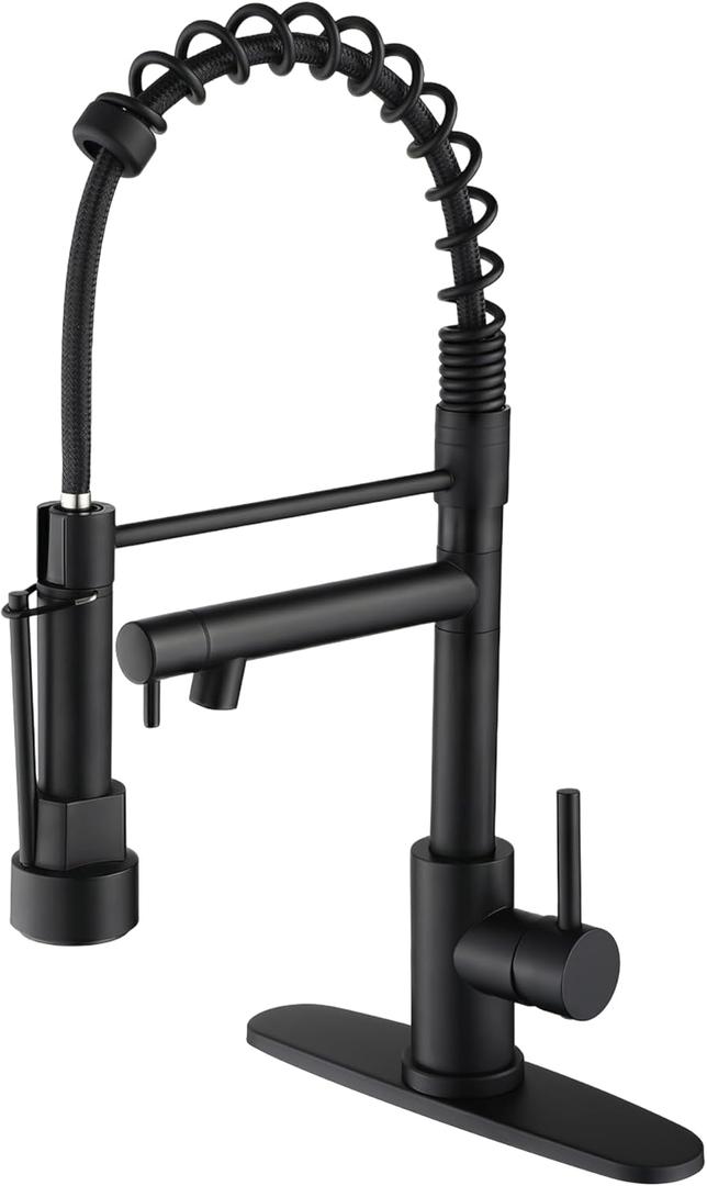Wicbim Kitchen Sink Faucet with Pull Down Sprayer Contemporary Stainless Steel Single Handle Spring Kitchen Faucets Double-Headed with Deck Plate