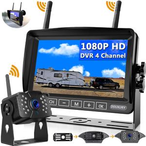 Wireless RV Backup Camera, DOUXURY IP69 Waterproof 170 Wide View Angle HD 1080P Rear View Camera + HD LCD 7" Monitor, Digital Wireless Camera System for RV Truck 5th Wheel Trailer Pickup Camper Bus