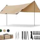 Bessport Camping Tarp, 169.8FT with 2 Poles, Portable Multifunctional Backpacking, PU 3000mm Waterproof Rain Fly Hammock Tarp for Outdoor,Traveling, Hilking (Khaki)