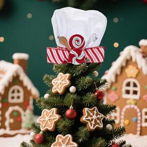 Suncalla Christmas Chef Hat Tree Topper Gingerbread Themed Christmas Tree Decoration Baker's Hat with Candy, Bow Decor Bakers Xmas Gifts for Gingerbread-Themed, Kitchen, Holiday Decor