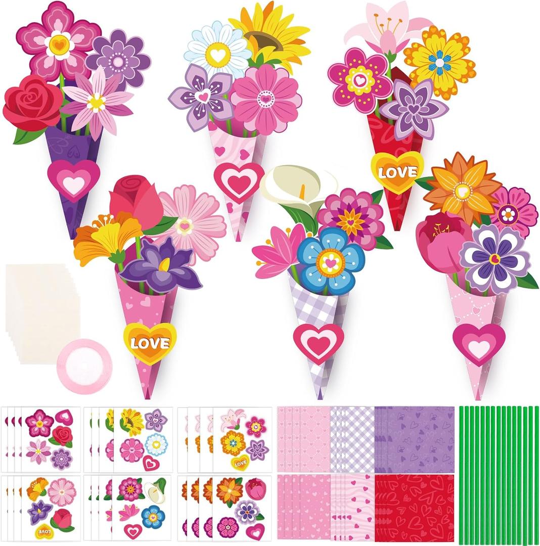 FOIMAS 24 Sets Mother's Day Flower Bouquet Craft Kit Make Your Own Flower Bouquet Craft for Mother's Day Teacher Appreciation Home Spring Holiday Party Fun Activities