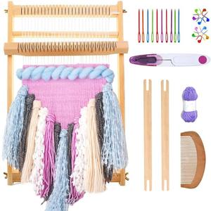 Wooden Multi-Craft Weaving Loom Large Frame to Handcraft for Kids and Beginners,15.7 11.8in/ 40 x 30cm with 10 PCS Knitting Stitch Markers + 10 PCS Plastic Needles + 1 PCS Scissors