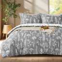 Joiedomi Queen Comforter Set Grey, 3 Pieces Floral Queen Bedding Set with 1 Soft Reversible Botanical Comforter and 2 Pillow Shams, Bed in a Bag for All Seasons