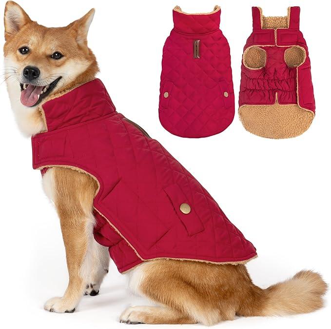 Vitiswap Dog Winter Coat, Dog Jacket with Warm Fleece Lined, Waterproof Windproof Dogs Cold Weather Coats Clothes for Puppy Dogs Snowsuit with Leash Hole, Red Small